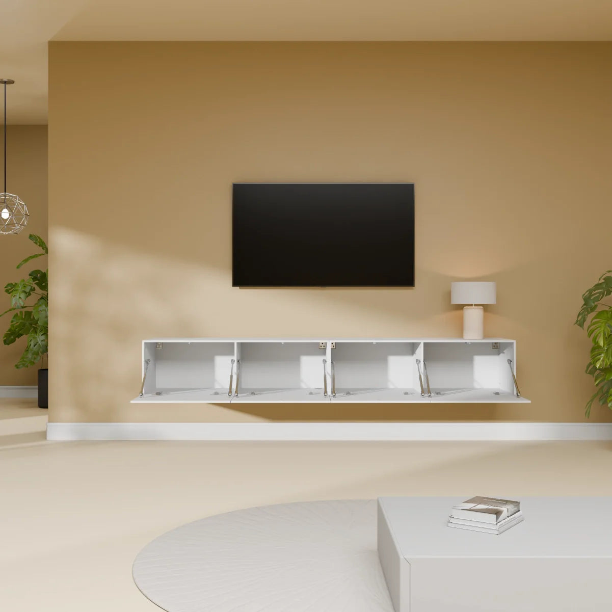 Mora Mueble TV | Suspendido o de pie | 200 cm Blanco