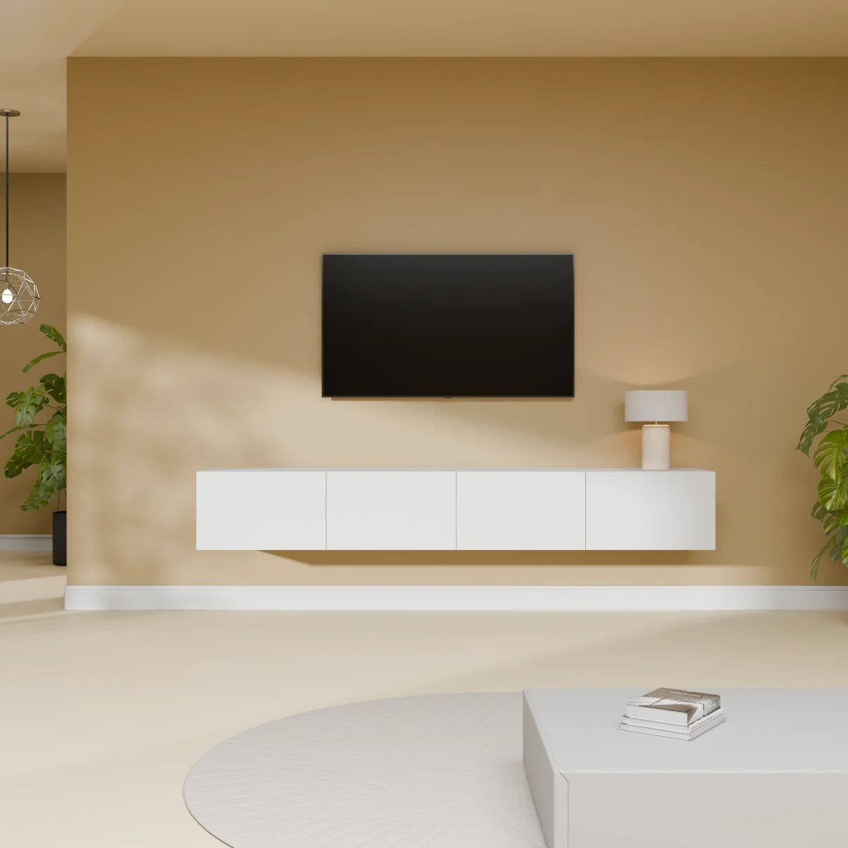 Mora Mueble TV | Suspendido o de pie | 200 cm Blanco
