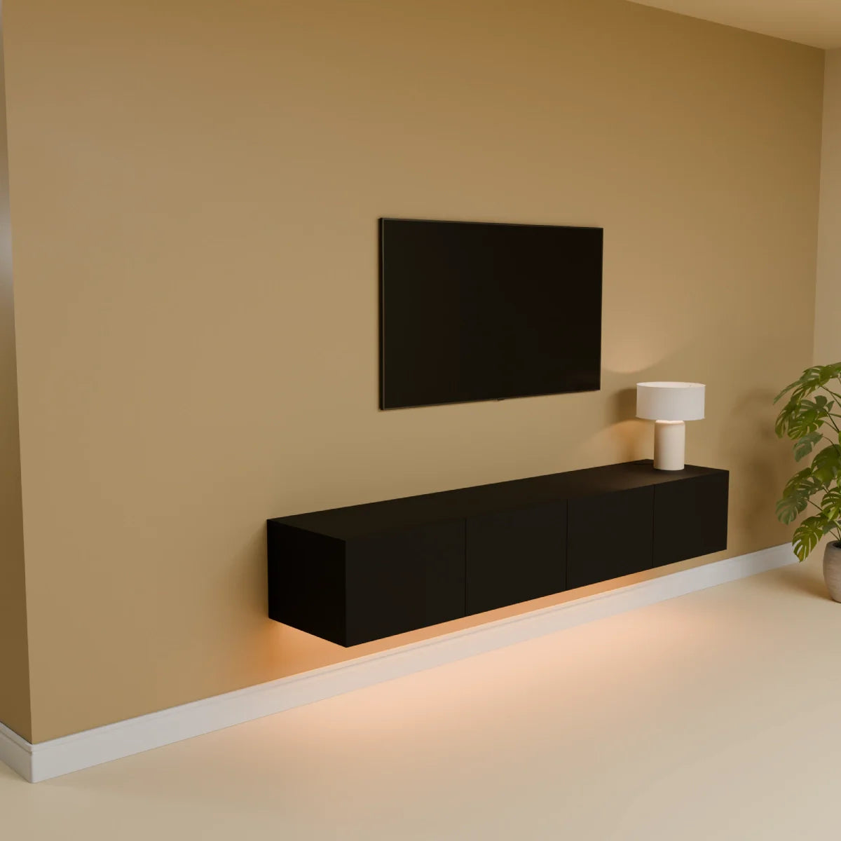 Mora Mueble TV | Suspendido o de pie | 180 cm Negro