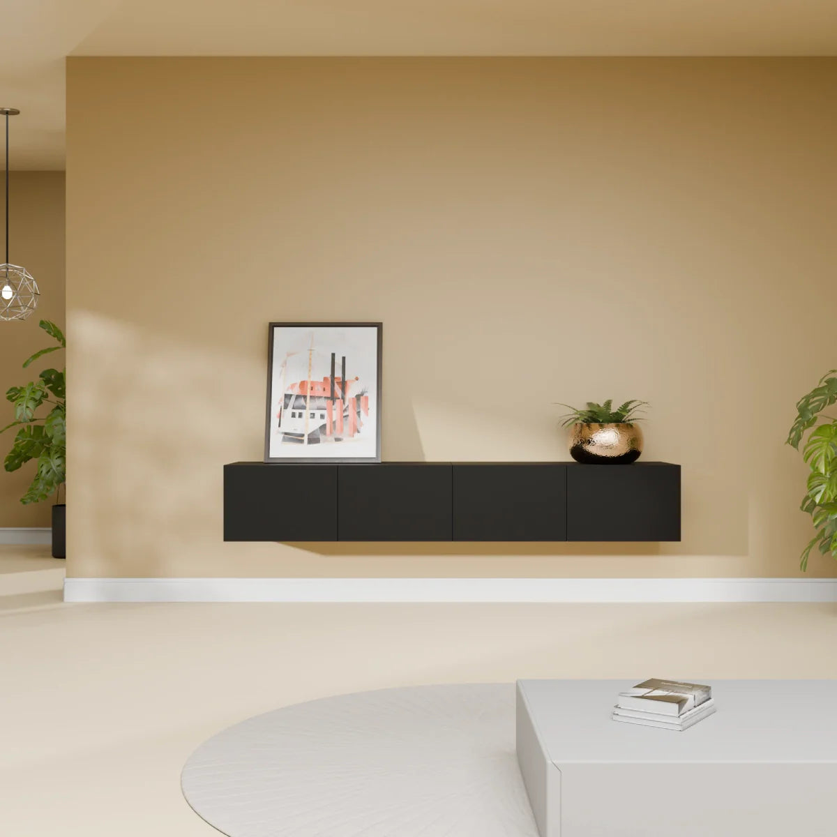 Mora Mueble TV | Suspendido o de pie | 180 cm Negro