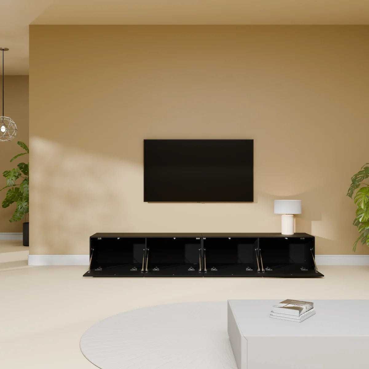 Mora Mueble TV | Suspendido o de pie | 200 cm Negro