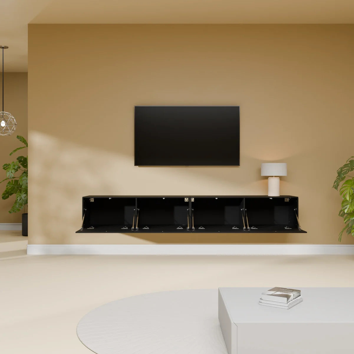 Mora Mueble TV | Suspendido o de pie | 200 cm Negro