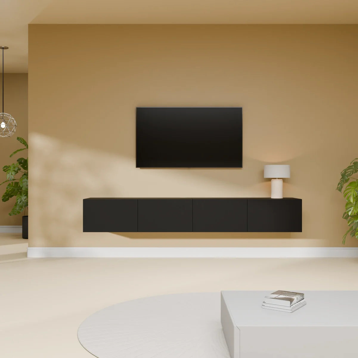 Mora Mueble TV | Suspendido o de pie | 200 cm Negro