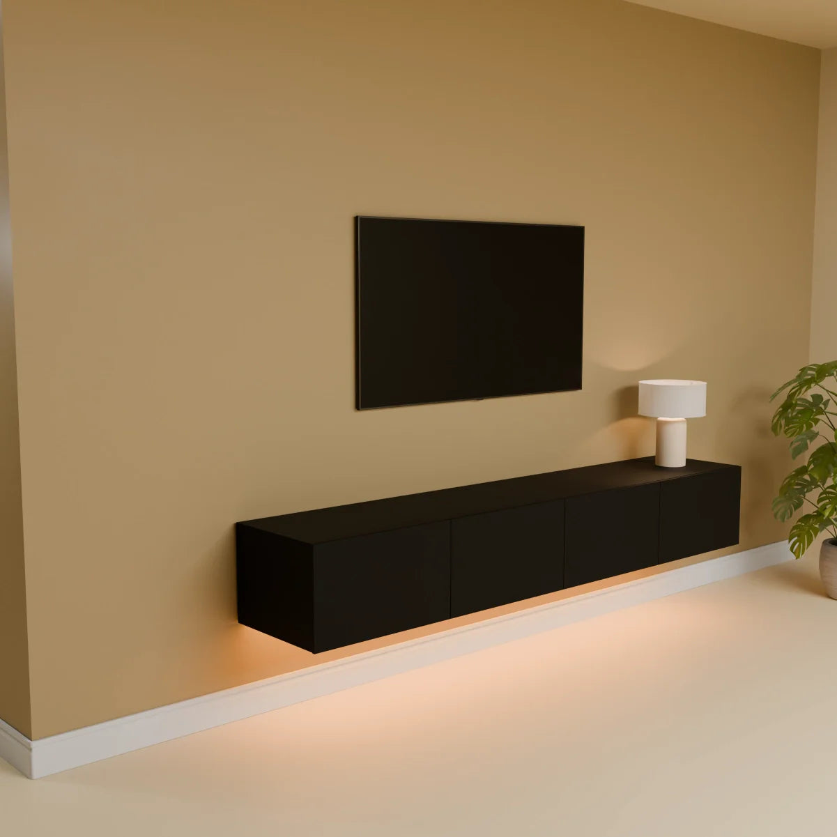 Mora Mueble TV | Suspendido o de pie | 200 cm Negro