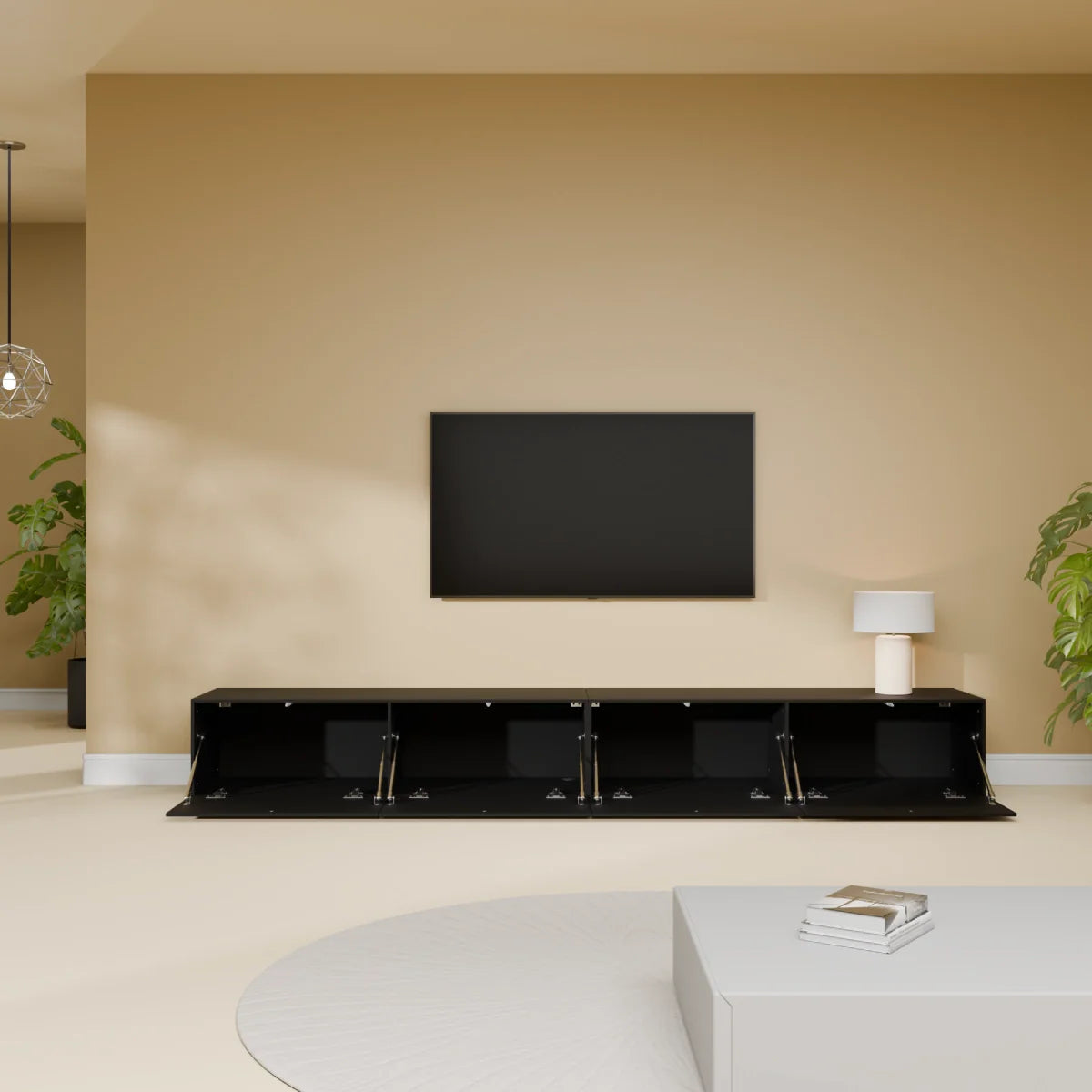 Mora Mueble TV | Suspendido o de pie | 240 cm Negro-Roble