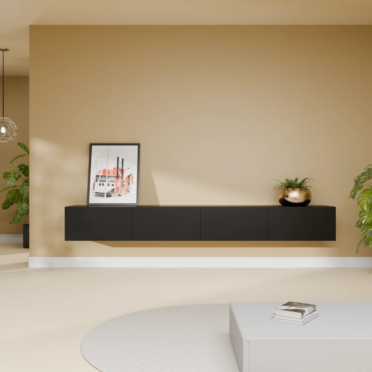 Mora Mueble TV | Suspendido o de pie | 240 cm Negro