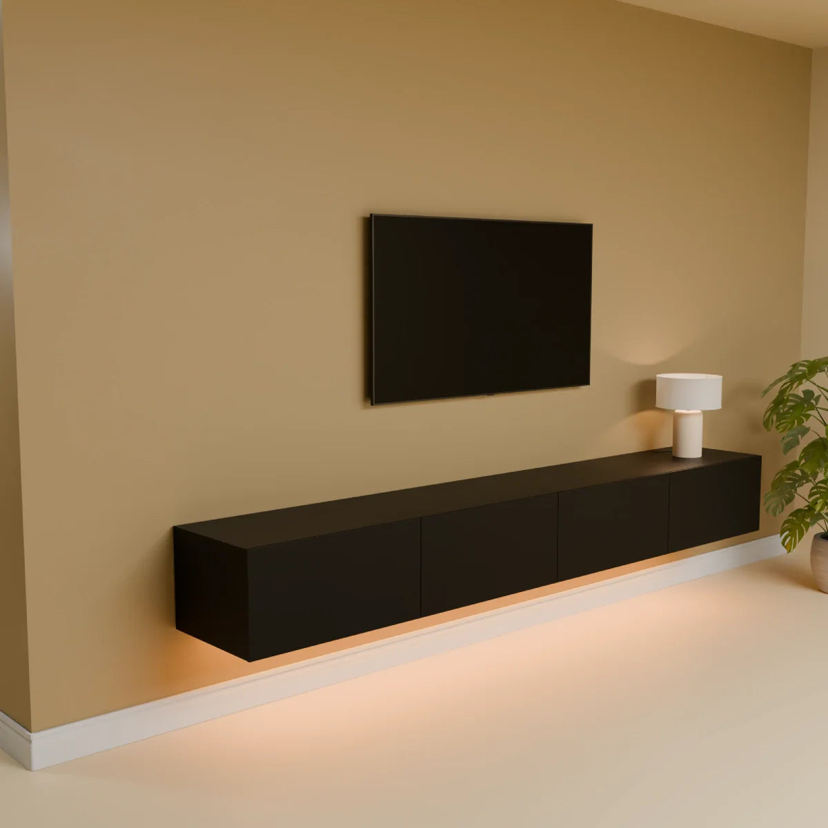 Mora Mueble TV | Suspendido o de pie | 240 cm Negro