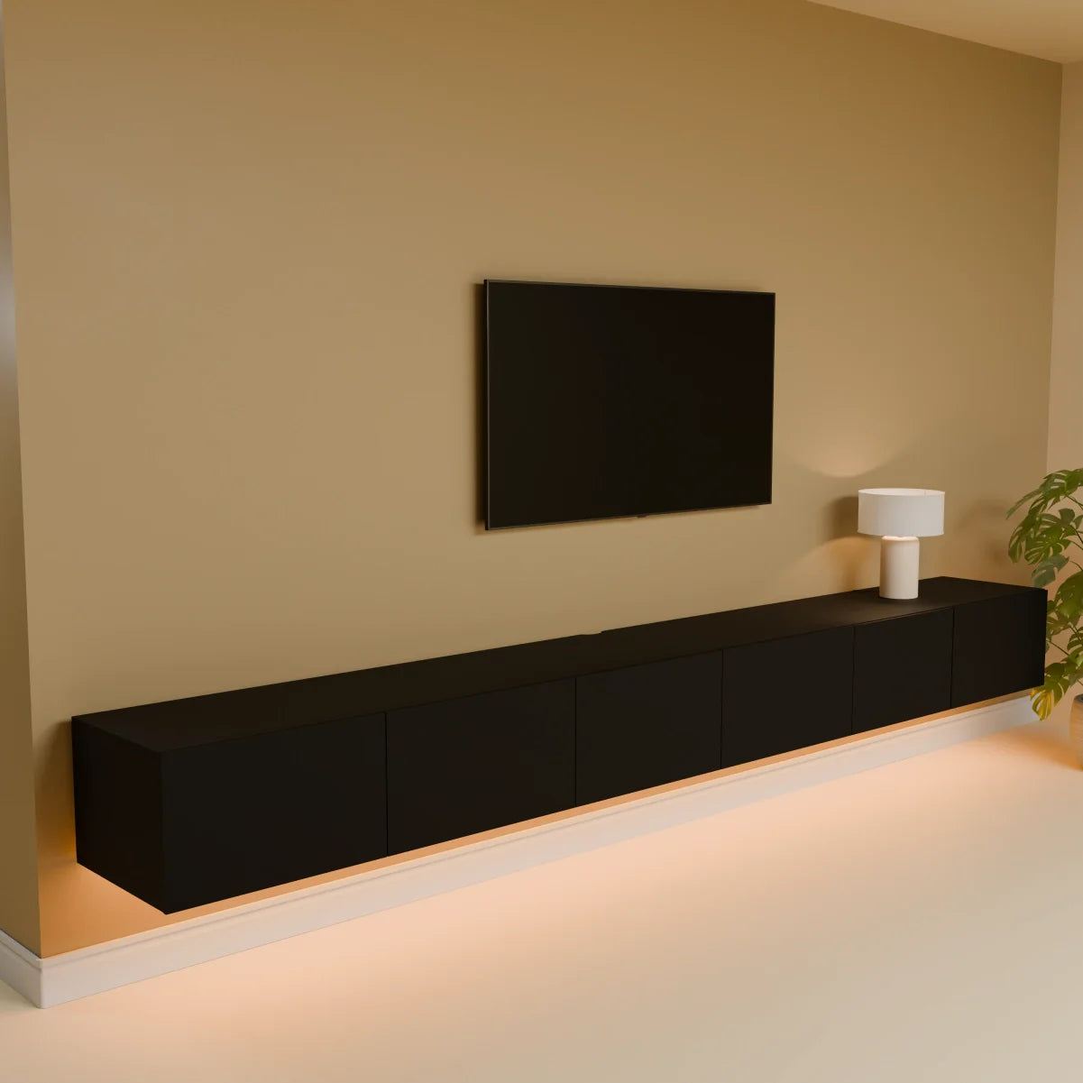 Mora Mueble TV | Suspendido o de pie | 300 cm Negro