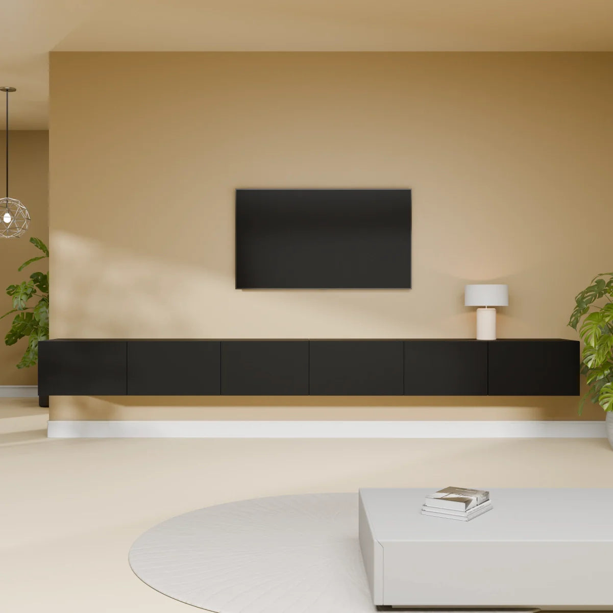 Mora Mueble TV | Suspendido o de pie | 300 cm Negro