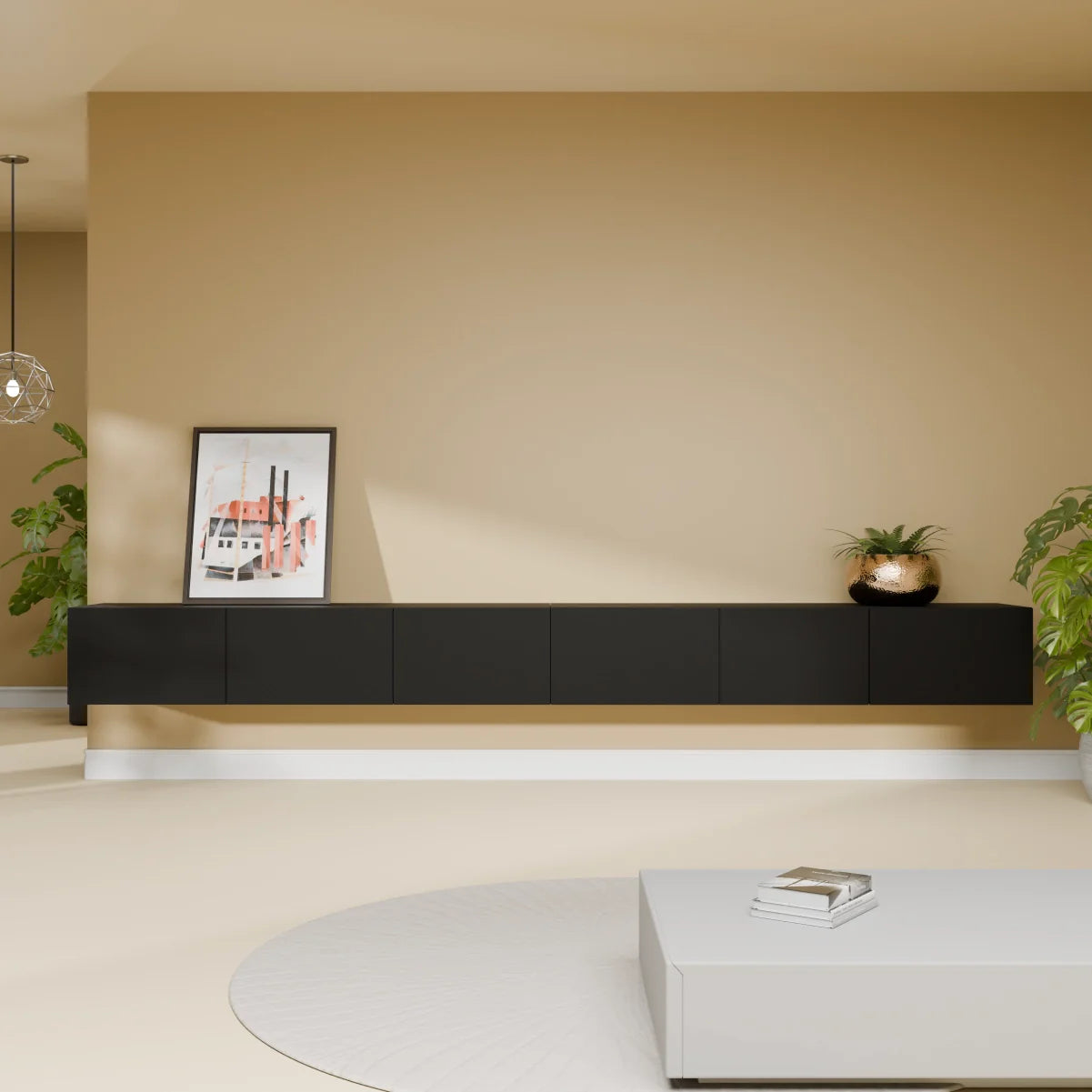 Mora Mueble TV | Suspendido o de pie | 300 cm Negro