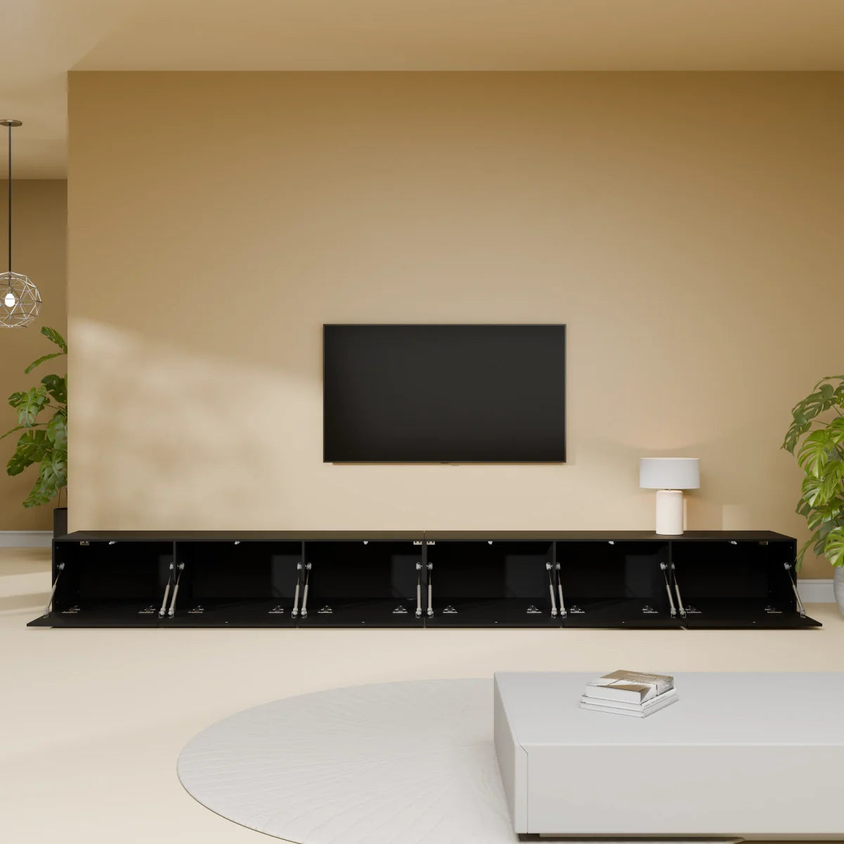 Mora Mueble TV | Suspendido o de pie | 300 cm Negro