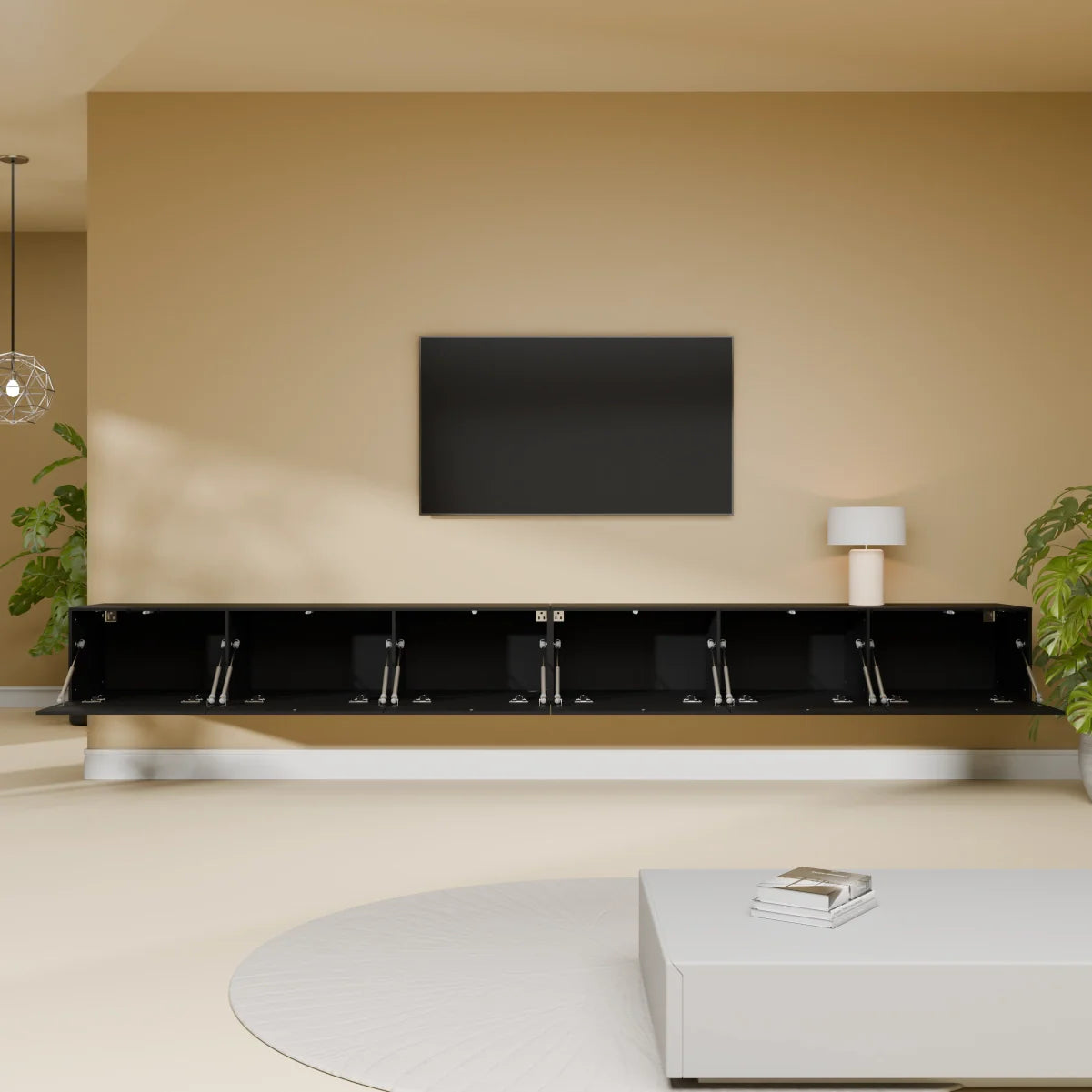 Mora Mueble TV | Suspendido o de pie | 300 cm Negro