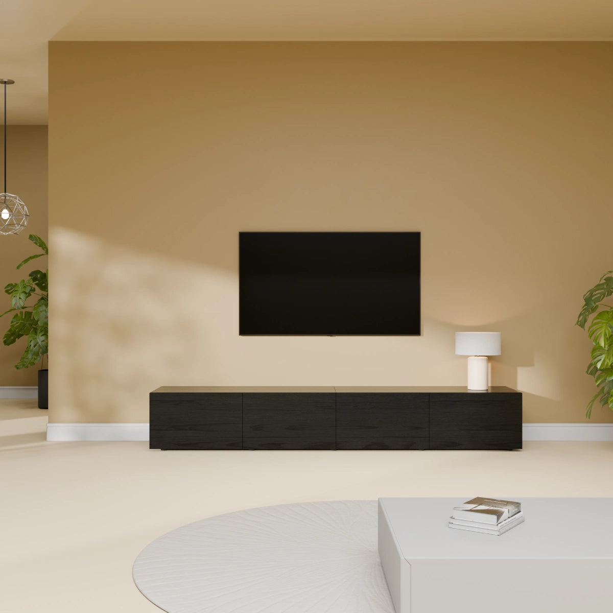 Mora Mueble TV | Suspendido o de pie | 200 cm Negro-Roble