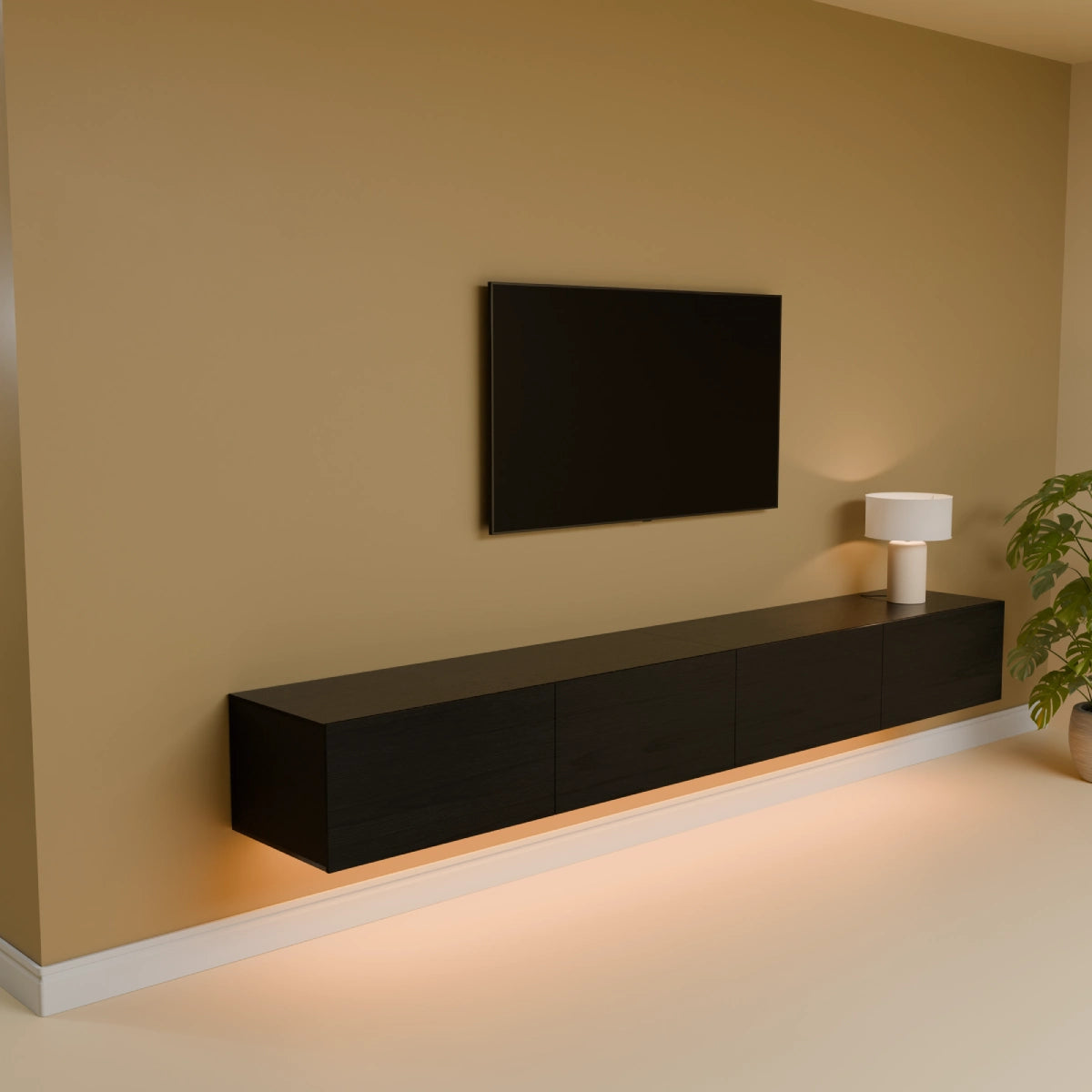 Mora Mueble TV | Suspendido o de pie | 240 cm Negro-Roble