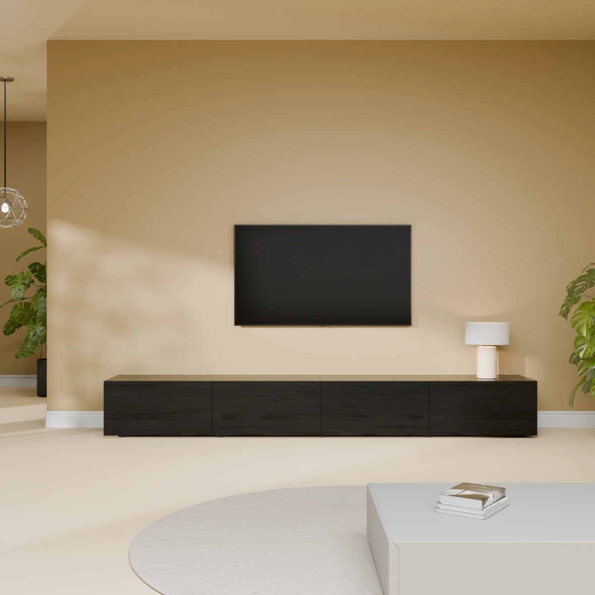 Mora Mueble TV | Suspendido o de pie | 240 cm Negro-Roble