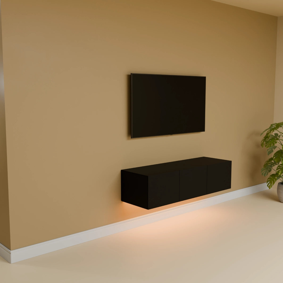 Mora Mueble TV | Suspendido o de pie | 120 cm Negro