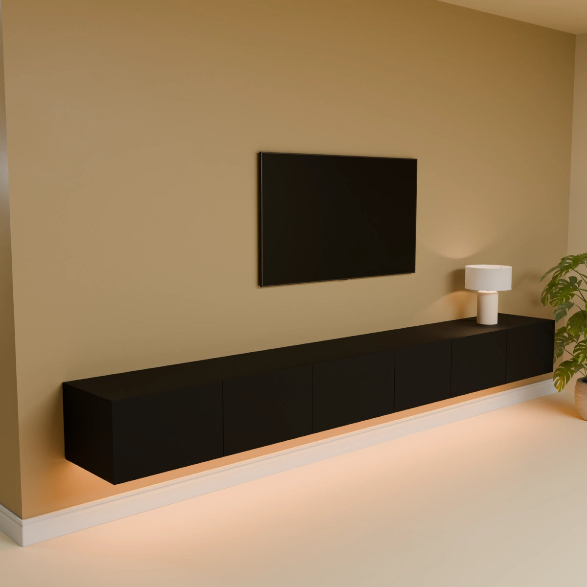 Mora Mueble TV | Suspendido o de pie | 280 cm Negro