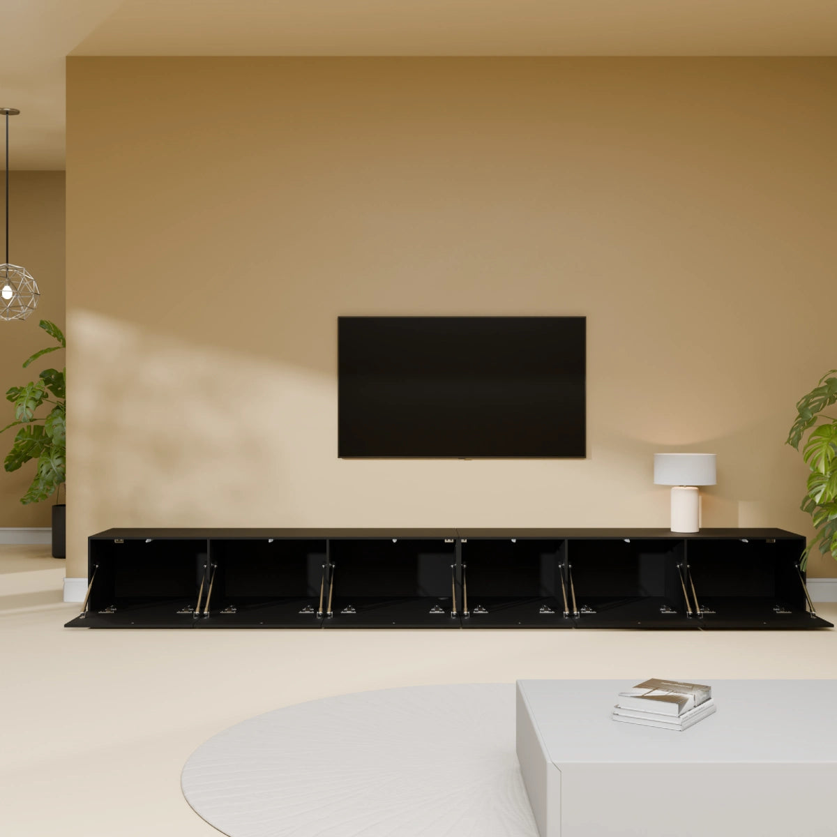 Mora Mueble TV | Suspendido o de pie | 280 cm Negro