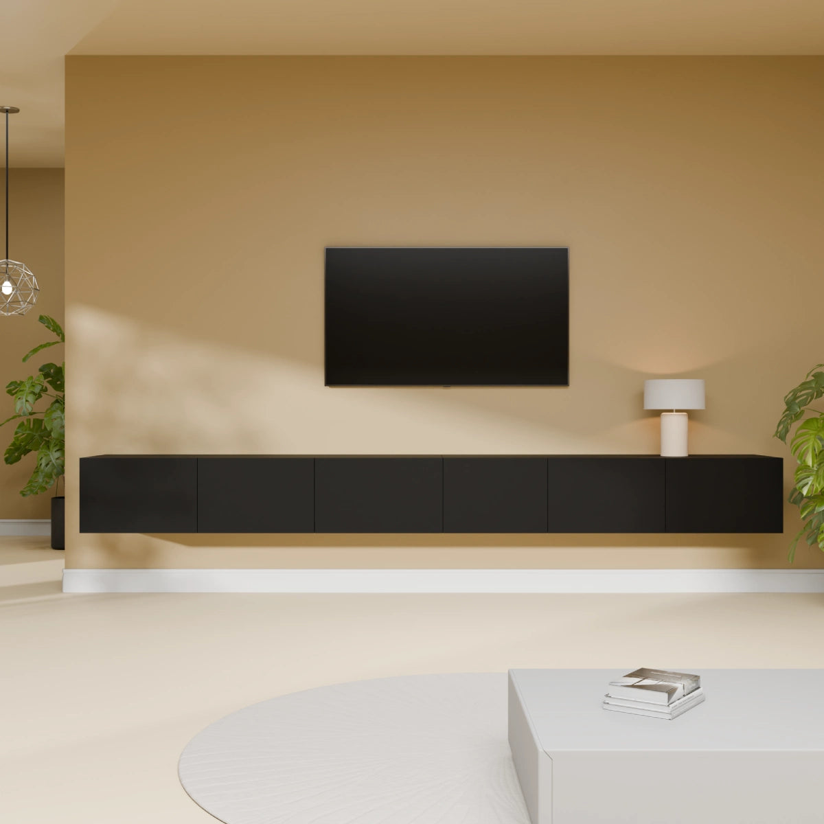 Mora Mueble TV | Suspendido o de pie | 280 cm Negro